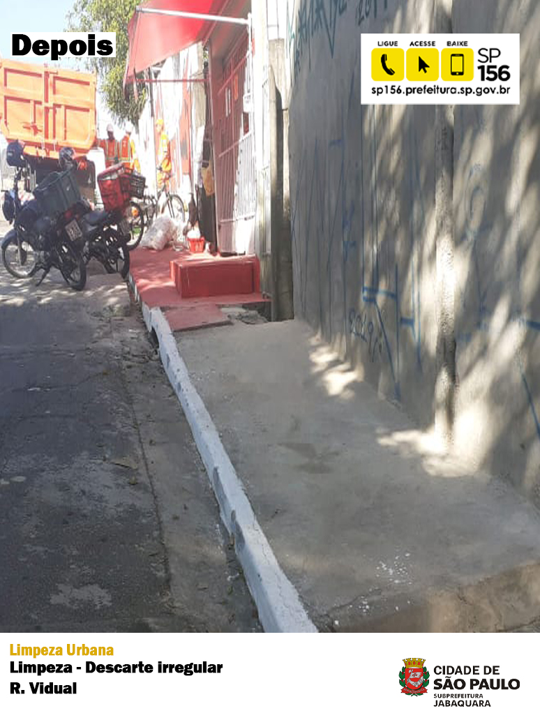Calaçada cinza que está limpa após ação dos funcionarios da Subprefeitura Jabaquara